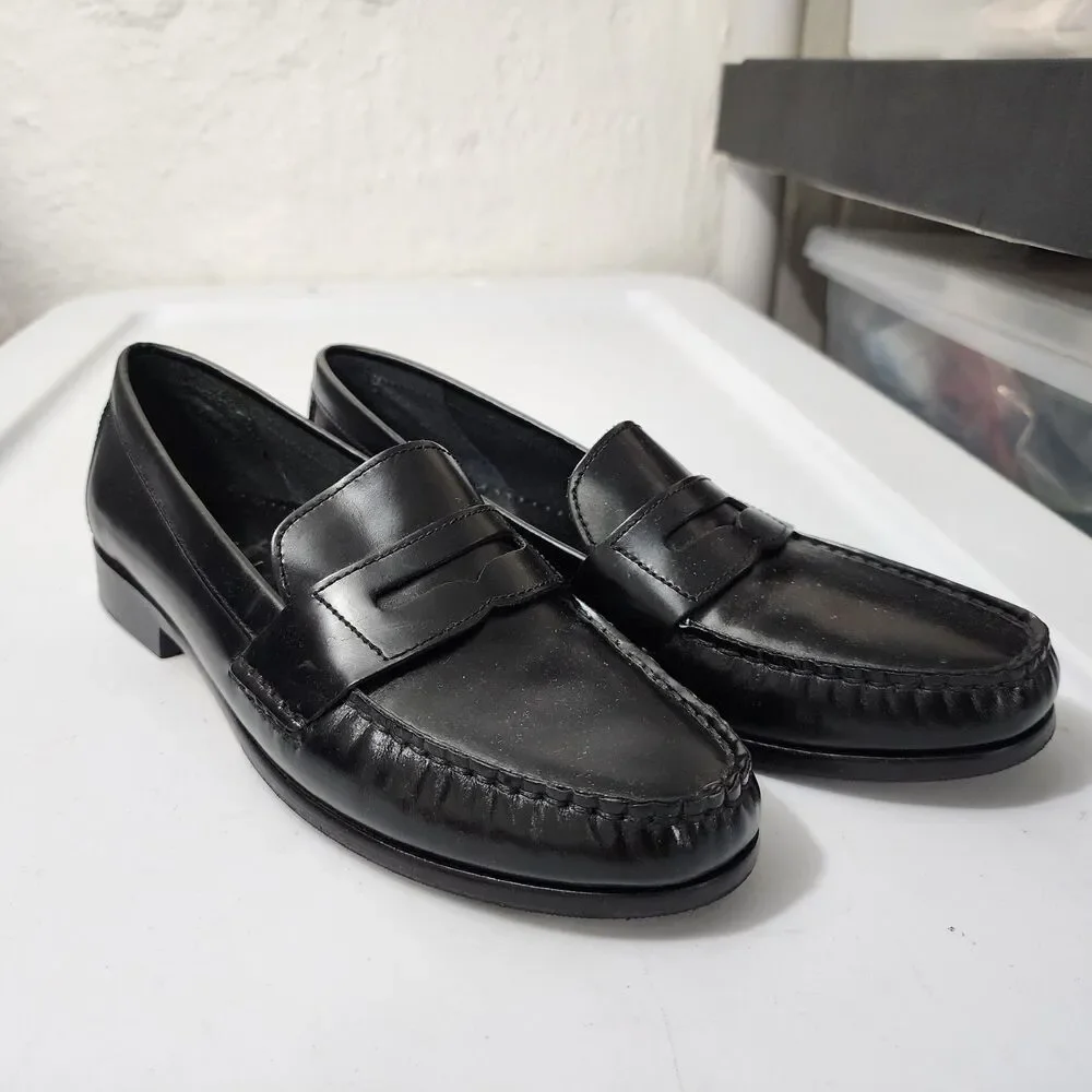 Cole Haan Pinch Black Leather Penny Loafer Heeled Academia Womens Size 7.5M